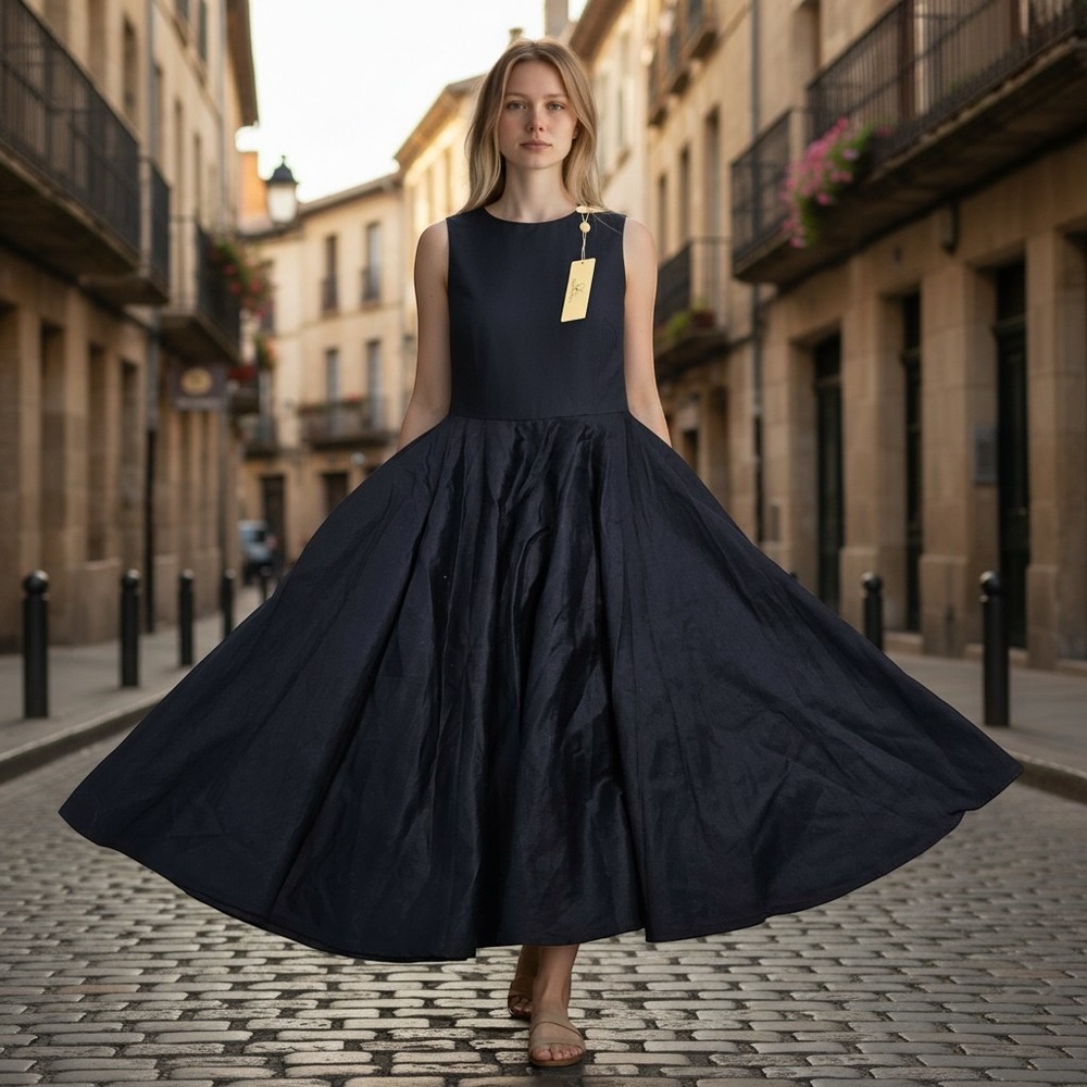 Grace Karin Navy Blue Sleeveless Fit and Flare Pleated Swing Dress XS NWT